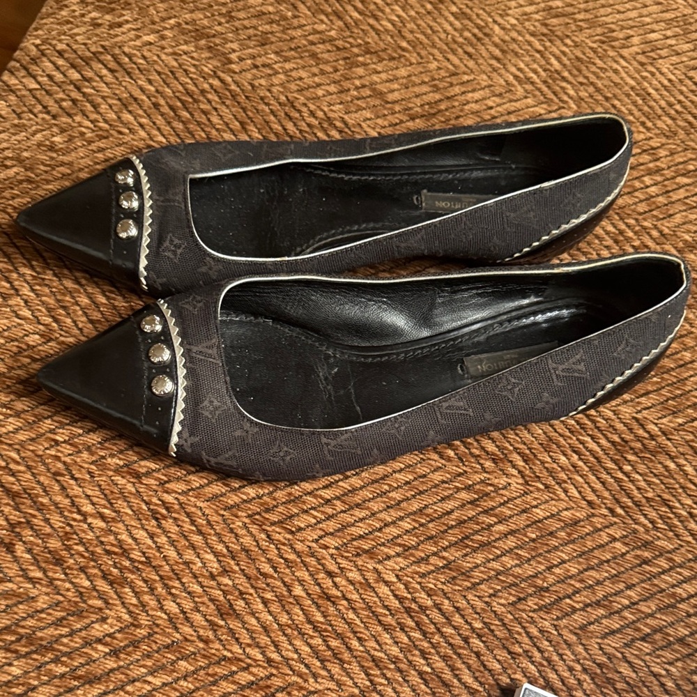 Louis Vuitton Black Flats with Crystal Accents